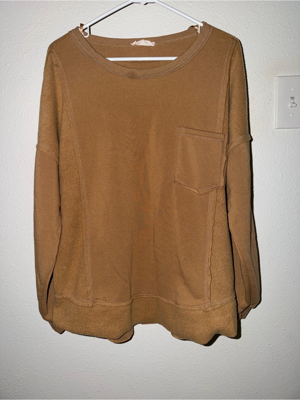 New In Camel Brown Oversized Raw Seam Pullover Top - Picture 2 of 6